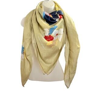 Vintage Geoffrey Beene Colorful Tropical Hawaiian Beach Print Cotton Scarf Shawl